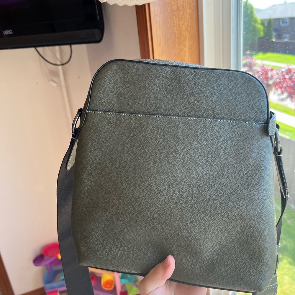 Coach Houston Flight Mens Bag Olive Green Pebbled Leather Messenger Crossbody - Picture 4 of 8